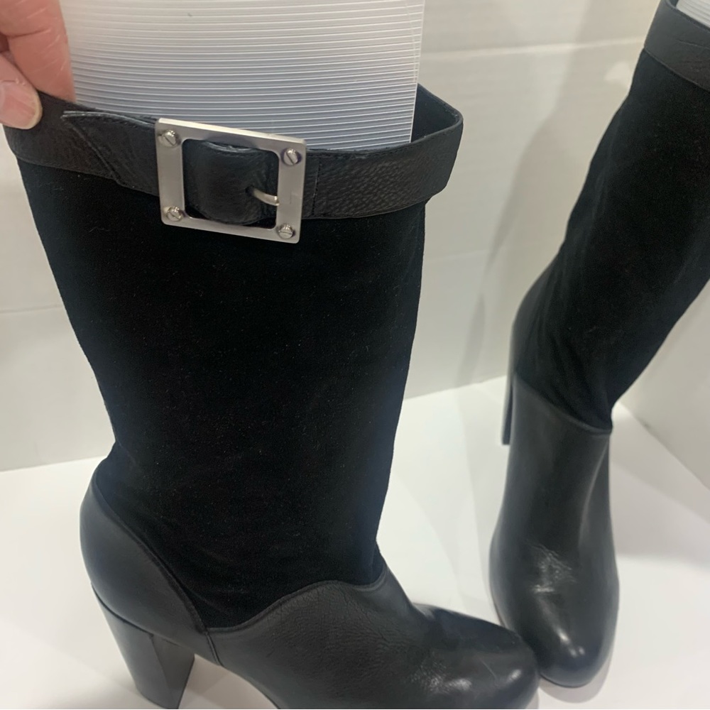 RACHEL ZOE size 11 mid calf height black leather and suede boot buckle detail - Picture 8 of 16